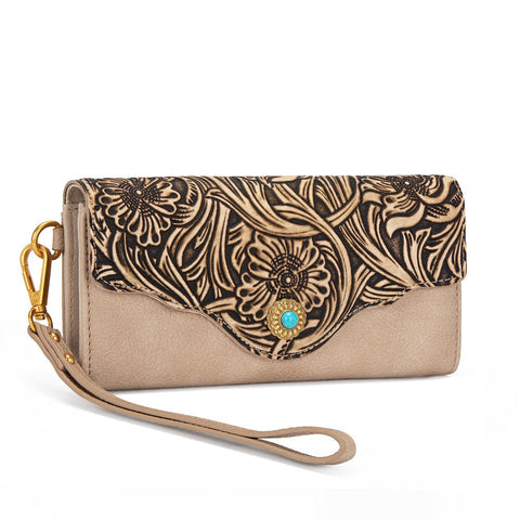 Montana West Tooled Floral Turquoise Wristlet Wallet