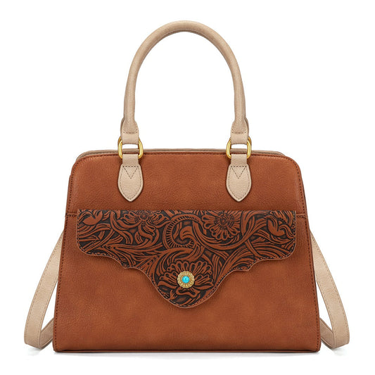 Montana West Western Tooled Floral Concealed Carry Satchel Bag/Crossbody