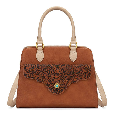 Montana West Western Tooled Floral Concealed Carry Satchel Bag/Crossbody