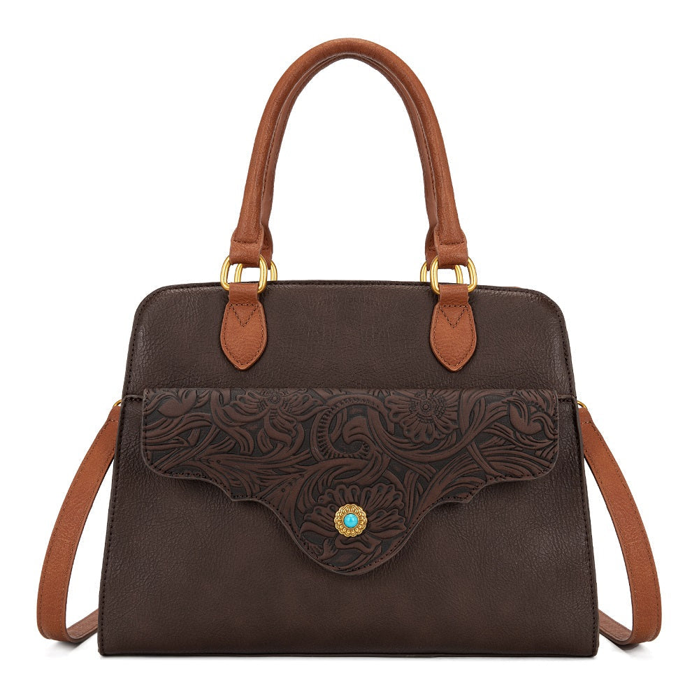 Montana West Western Tooled Floral Concealed Carry Satchel Bag/Crossbody
