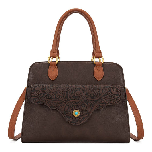 Montana West Western Tooled Floral Concealed Carry Satchel Bag/Crossbody