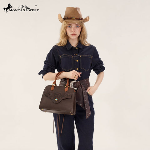 Montana West Western Tooled Floral Concealed Carry Satchel Bag/Crossbody