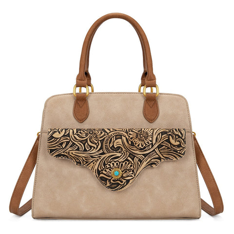 Montana West Western Tooled Floral Concealed Carry Satchel Bag/Crossbody