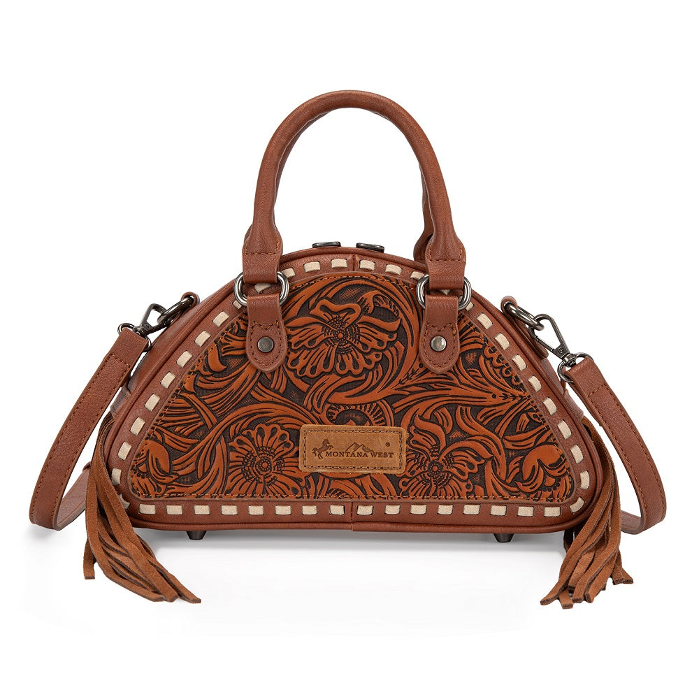 Montana West Tooled Floral Fringe Dome Satchel Bag