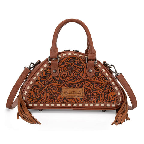 Montana West Tooled Floral Fringe Dome Satchel Bag