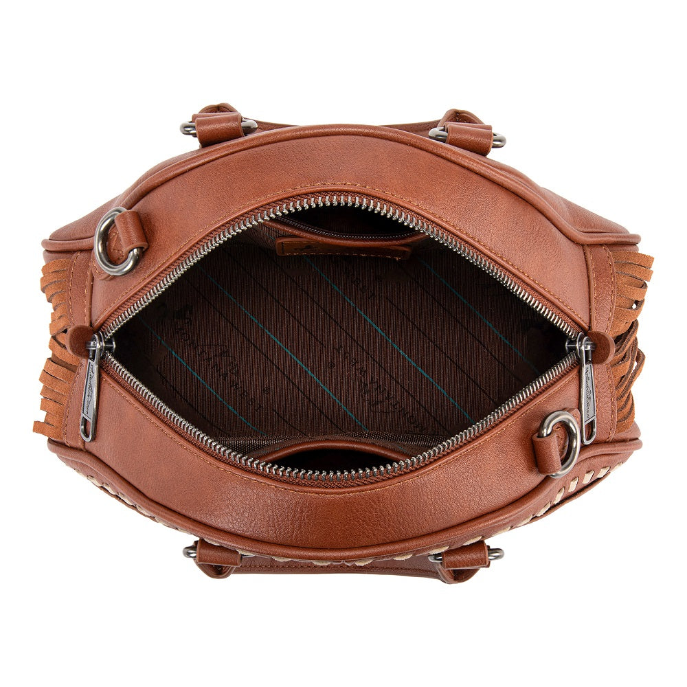Montana West Tooled Floral Fringe Dome Satchel Bag