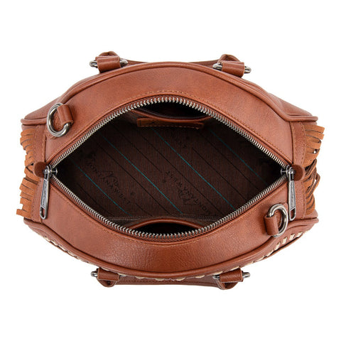 Montana West Tooled Floral Fringe Dome Satchel Bag