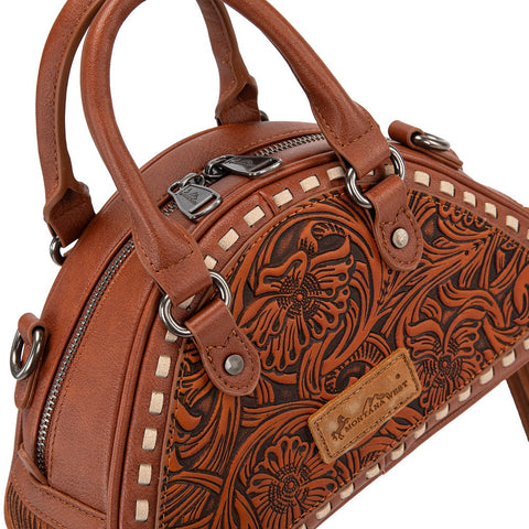 Montana West Tooled Floral Fringe Dome Satchel Bag