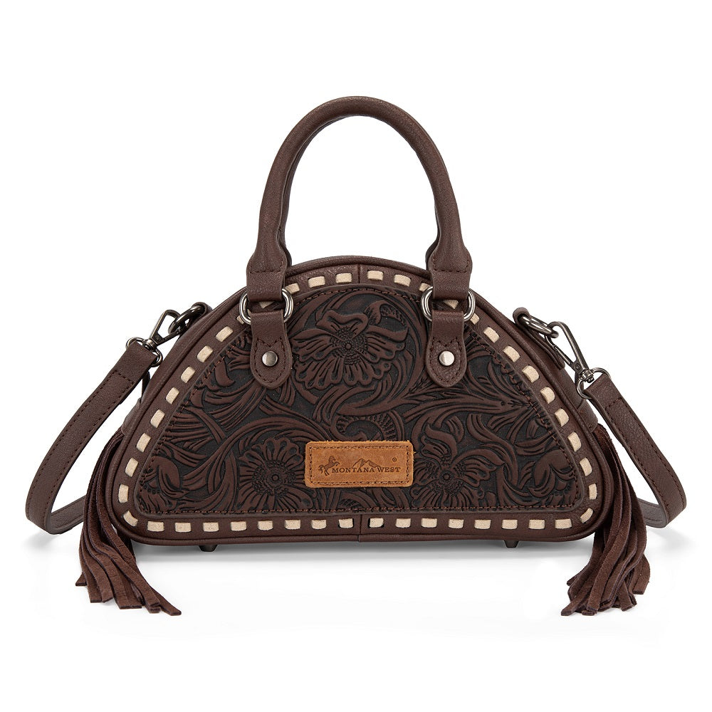 Montana West Tooled Floral Fringe Dome Satchel Bag