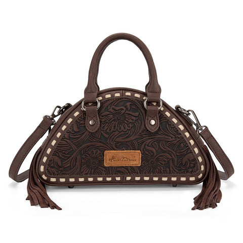Montana West Tooled Floral Fringe Dome Satchel Bag