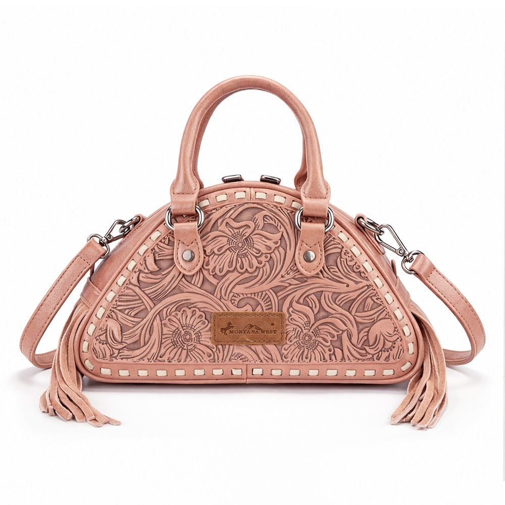 Montana West Tooled Floral Fringe Dome Satchel Bag