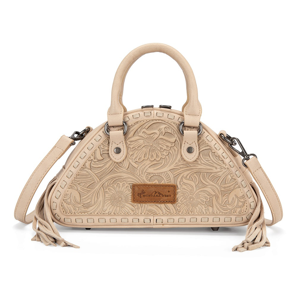 Montana West Tooled Floral Fringe Dome Satchel Bag