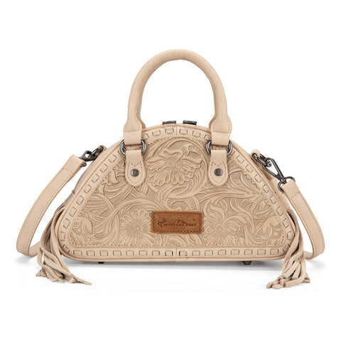 Montana West Tooled Floral Fringe Dome Satchel Bag