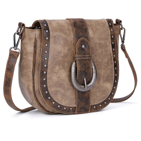 Montana West Western Buckle Studded Saddle Crossbody Bag