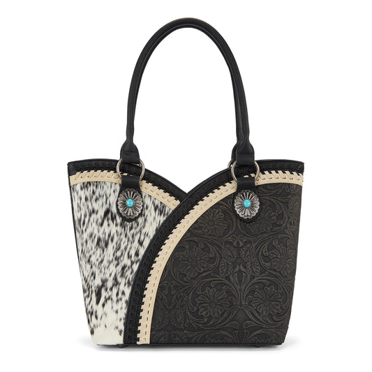 Montana West Tooled & Cowhide Whipstitch Tote Bag