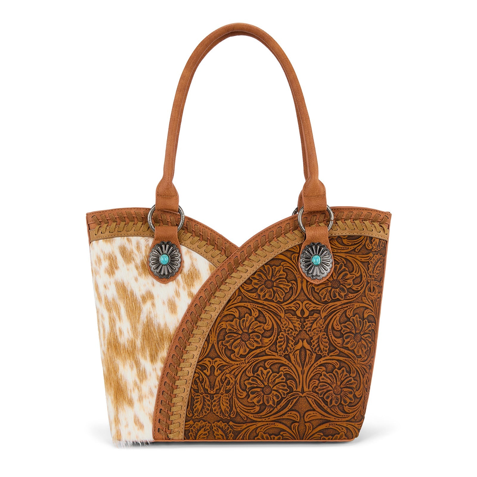 ま*)様 70s 　vendange Western brown setup Montana West Tooled & Cowhide Whipstitch Tote Bag – Western Wears
