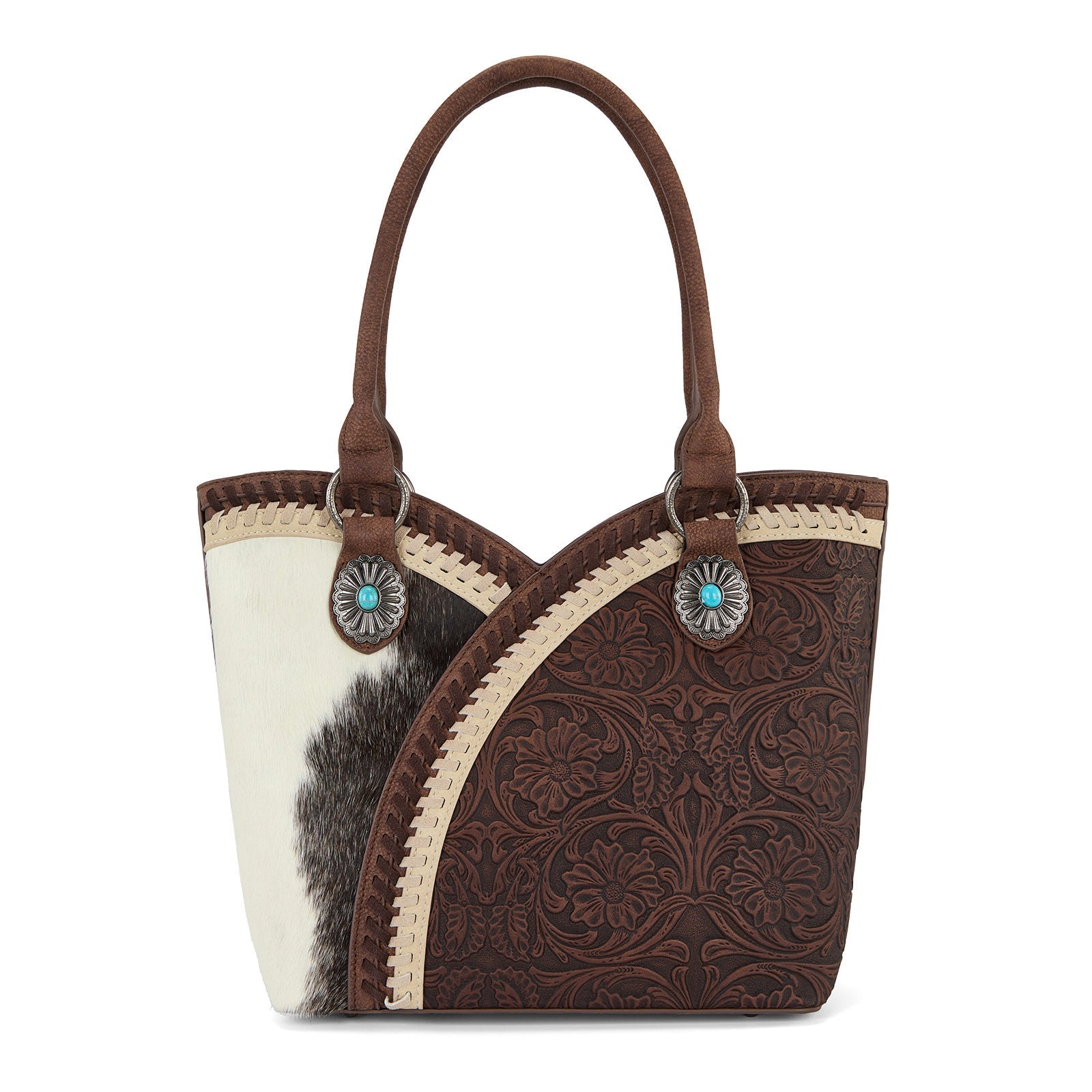 Montana West Tooled & Cowhide Whipstitch Tote Bag