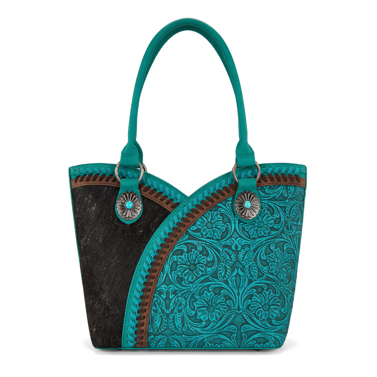 Montana West Tooled & Cowhide Whipstitch Tote Bag