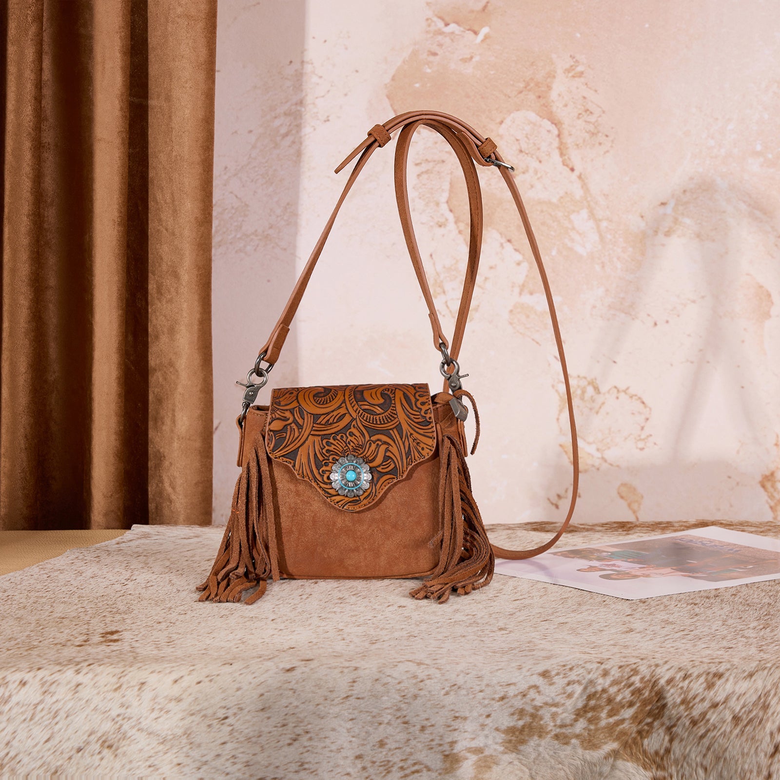 Montana West Embossed Fringe Mini Crossbody