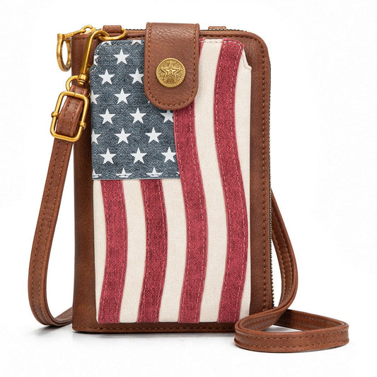 Montana West American Flag RFID Crossbody Phone Wallet