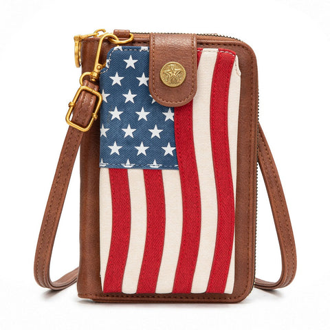 Montana West American Flag RFID Crossbody Phone Wallet