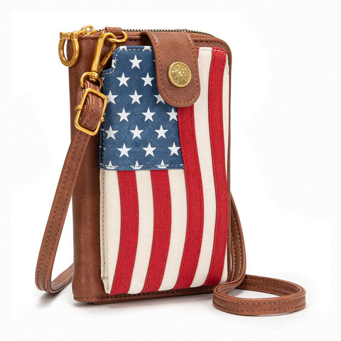 Montana West American Flag RFID Crossbody Phone Wallet