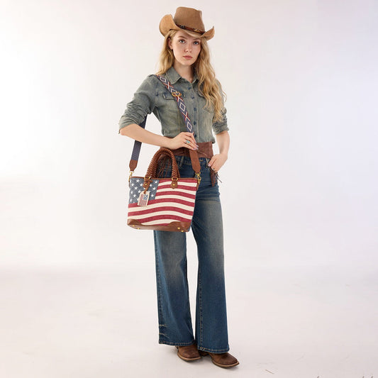 Montana West American Flag Braided Concealed Carry Tote Bag
