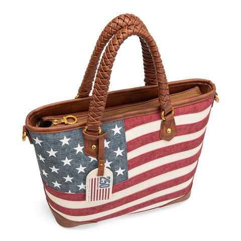 Montana West American Flag Braided Concealed Carry Tote Bag