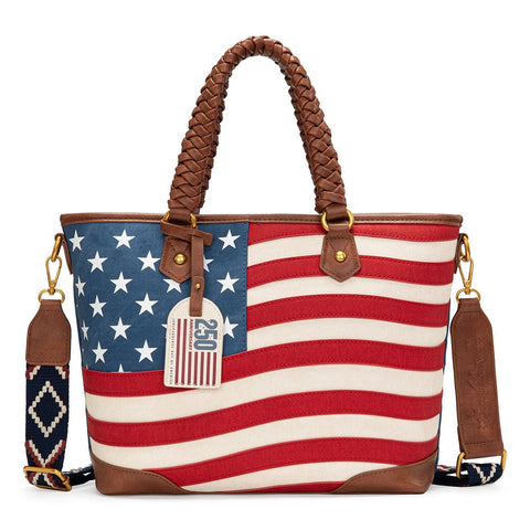 Montana West American Flag Braided Concealed Carry Tote Bag