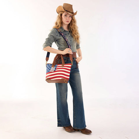Montana West American Flag Braided Concealed Carry Tote Bag