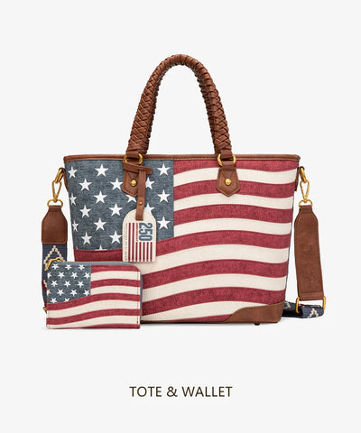 Montana West American Flag Braided Concealed Carry Tote Bag