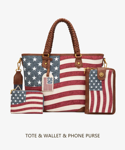 Montana West American Flag Braided Concealed Carry Tote Bag
