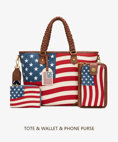 Montana West American Flag Braided Concealed Carry Tote Bag