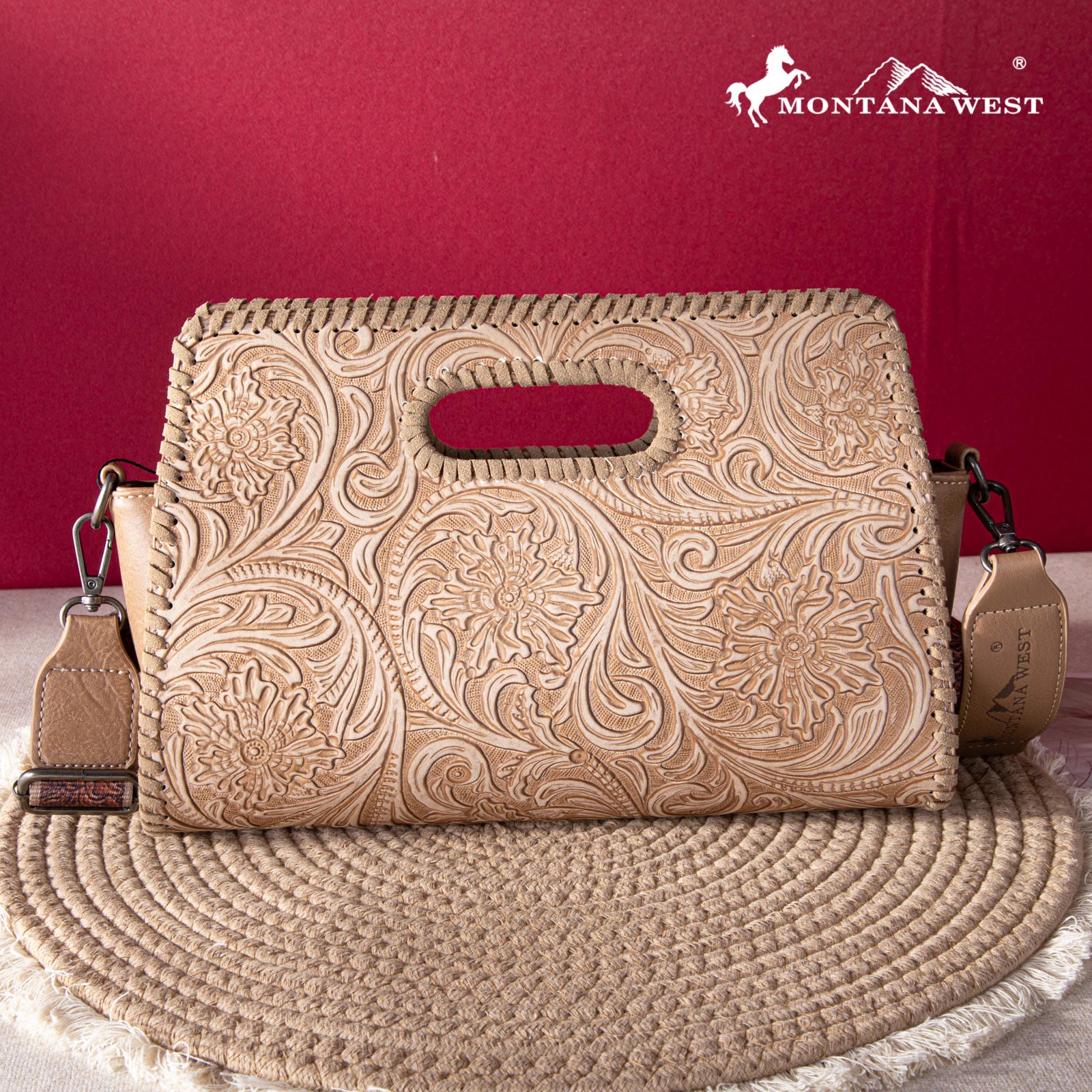 Montana West Floral Embossing Whipstitch Crossbody Bag