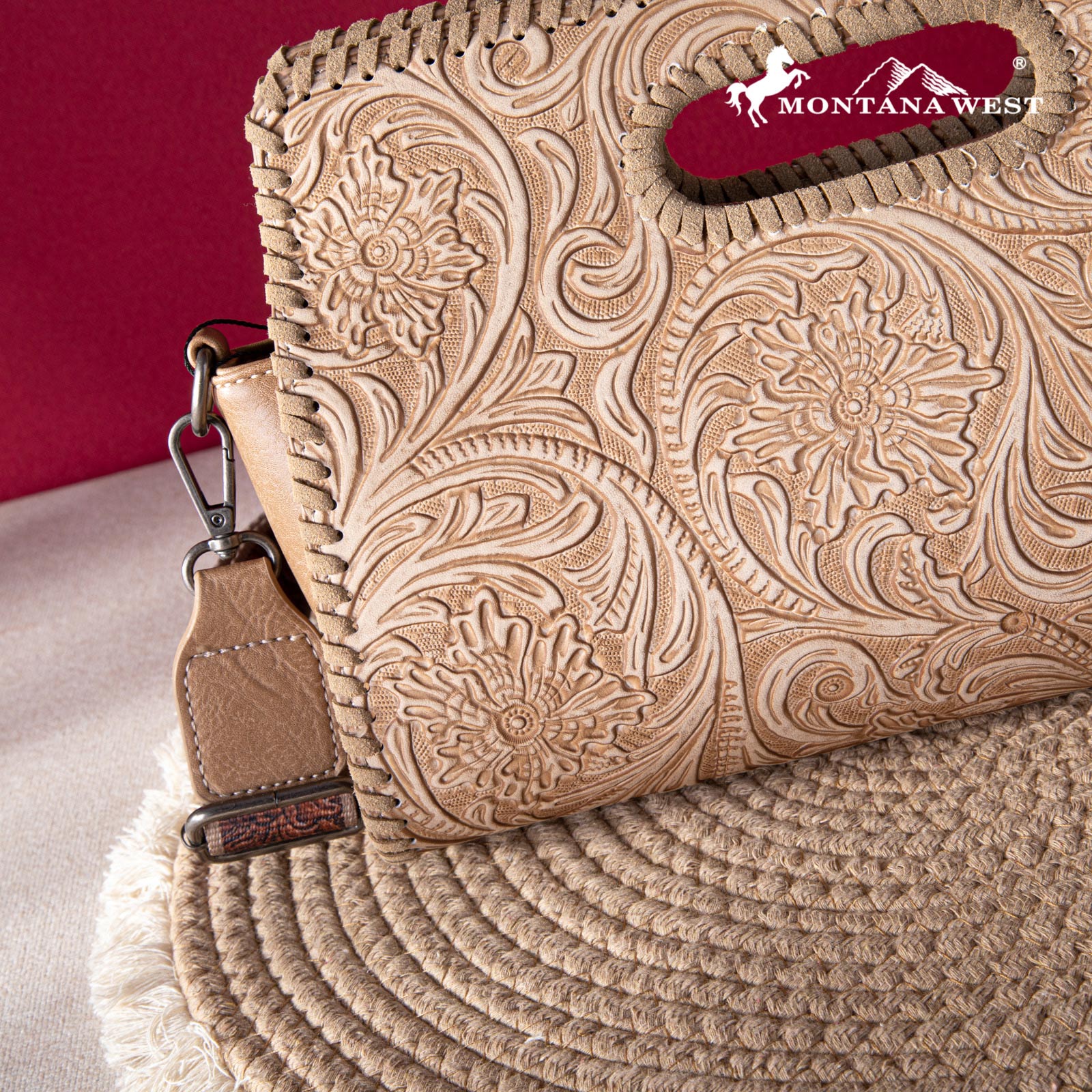 Montana West Floral Embossing Whipstitch Crossbody Bag