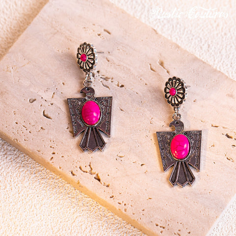 Rustic Couture's Thunderbird with Natural Stone Dangling Earring