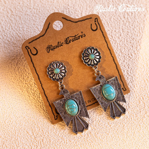 Rustic Couture's Thunderbird with Natural Stone Dangling Earring