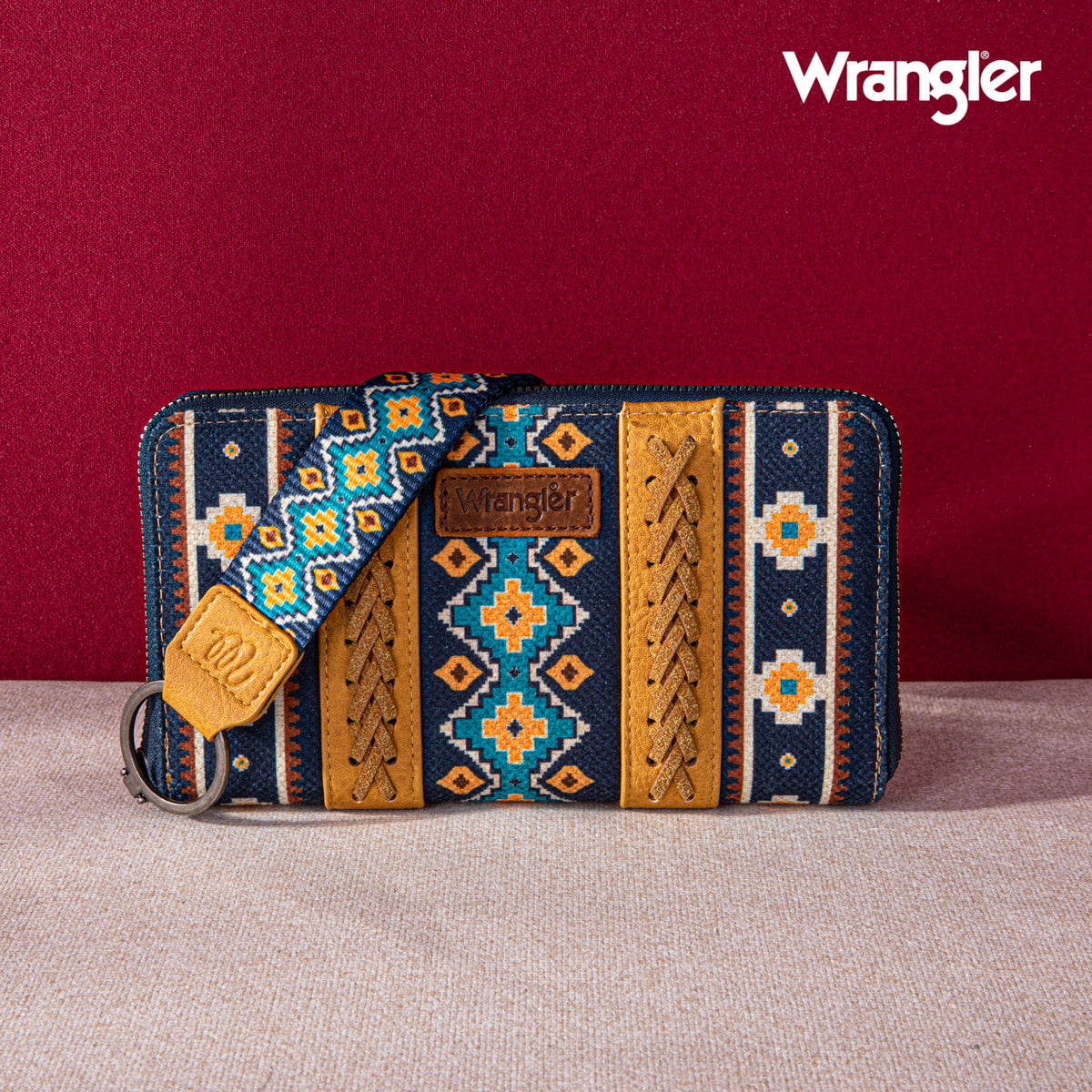 Wrangler Allover Aztec Dual Sided Print Canvas Wallet