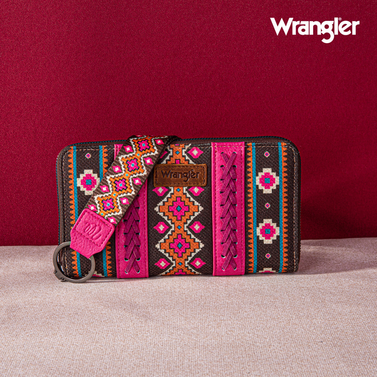 Wrangler Allover Aztec Dual Sided Print Canvas Wallet