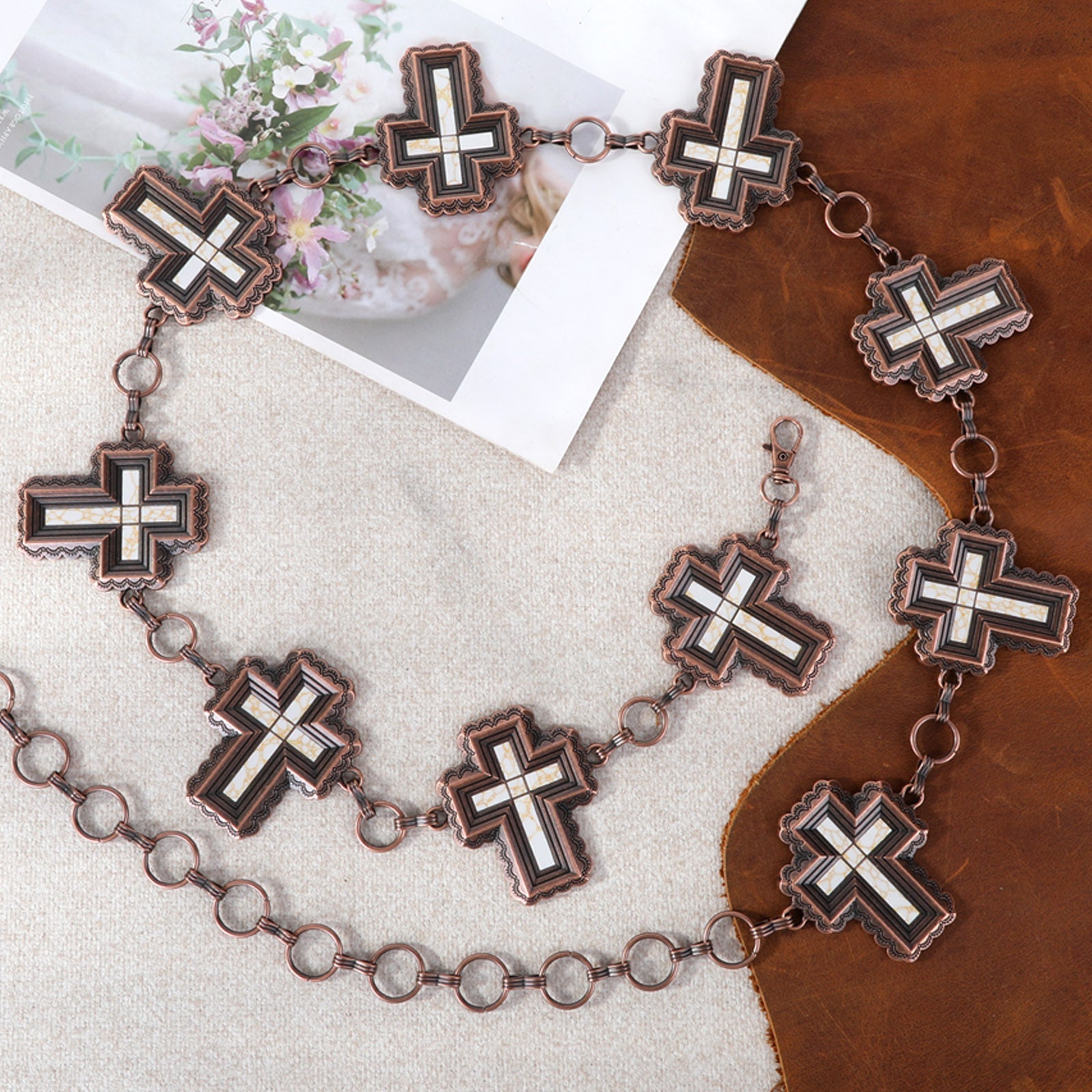 Rustic Couture Etched Cross Concho Link Chain Belt – Western Wears