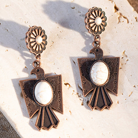 Rustic Couture's Thunderbird with Natural Stone Dangling Earring