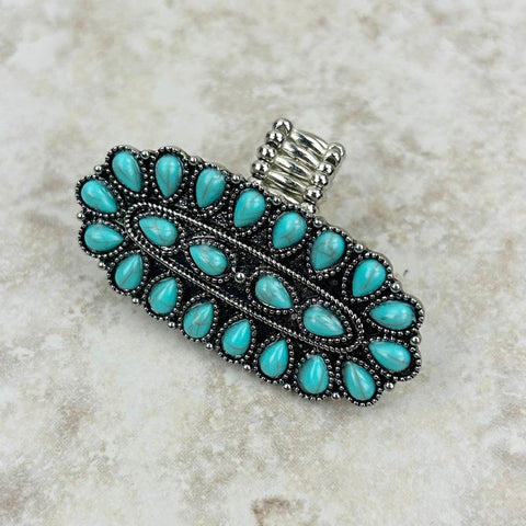 Cooper with blue turquoise stone oval concho stretch Ring