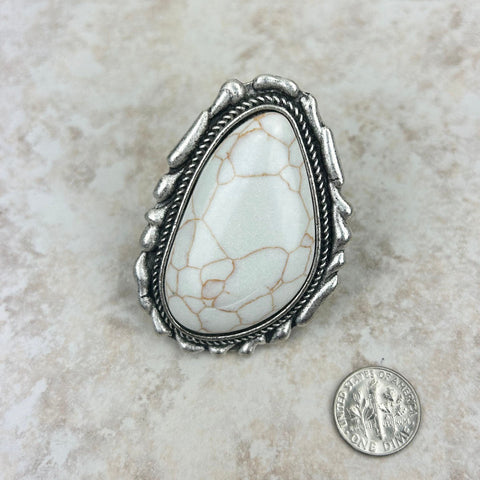 Large Silver oval with blue turquoise stone stretch Ring
