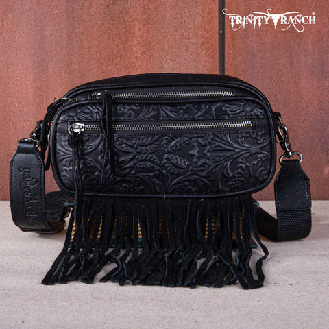 Trinity Ranch Tooled Fringe Crossbody Bag