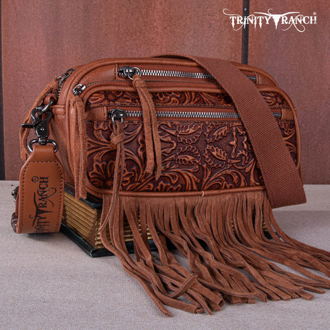 Trinity Ranch Tooled Fringe Crossbody Bag