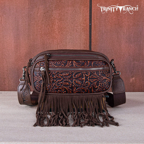 Trinity Ranch Tooled Fringe Crossbody Bag