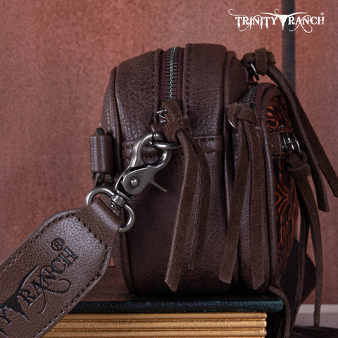 Trinity Ranch Tooled Fringe Crossbody Bag