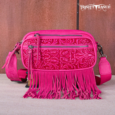 Trinity Ranch Tooled Fringe Crossbody Bag