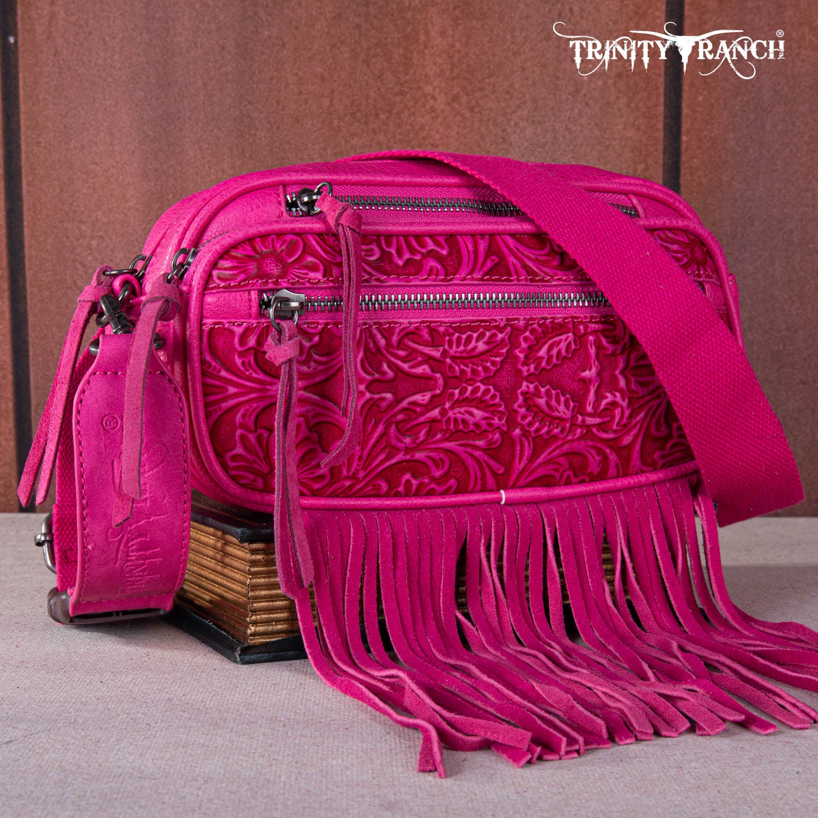 Trinity Ranch Tooled Fringe Crossbody Bag