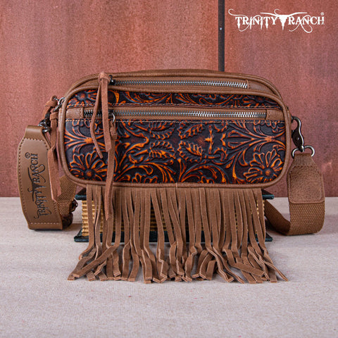 Trinity Ranch Tooled Fringe Crossbody Bag